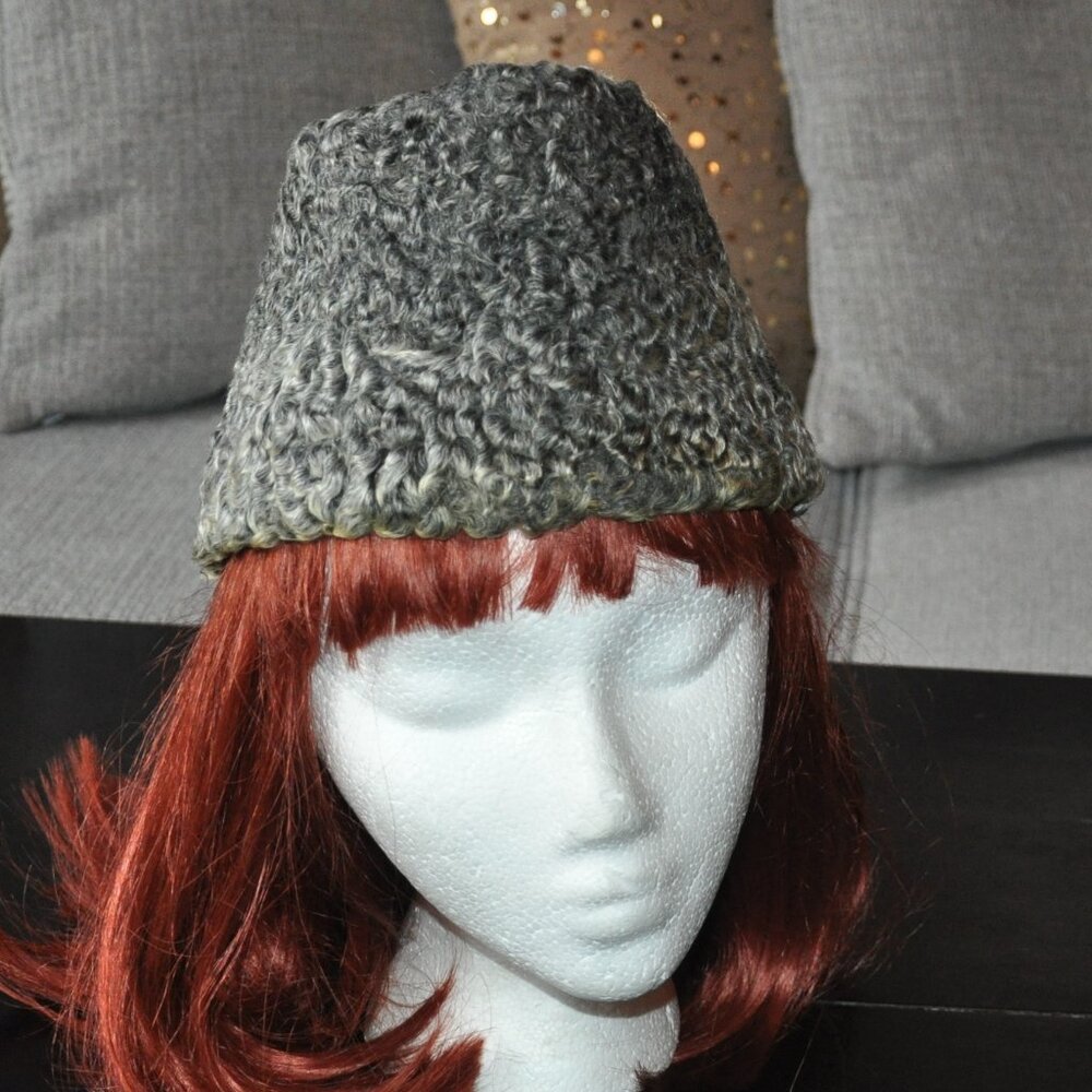 Vintage Gray Persian Lamb Astrakan Envoy Ear Flaps Cossack Karakul Hat Unisex
